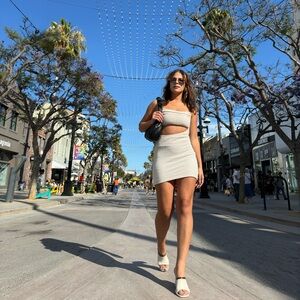 SANTA MONICA Sand Beige Cut Out Micro Mini Vacation Dress